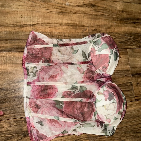 Fashion Nova Pink and Green Floral Blouse - Picture 1 of 2